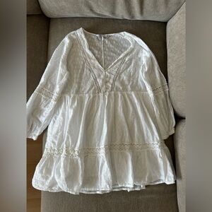 Zara White Cotton Boho Tunic Dress – Size L 🤍🌿